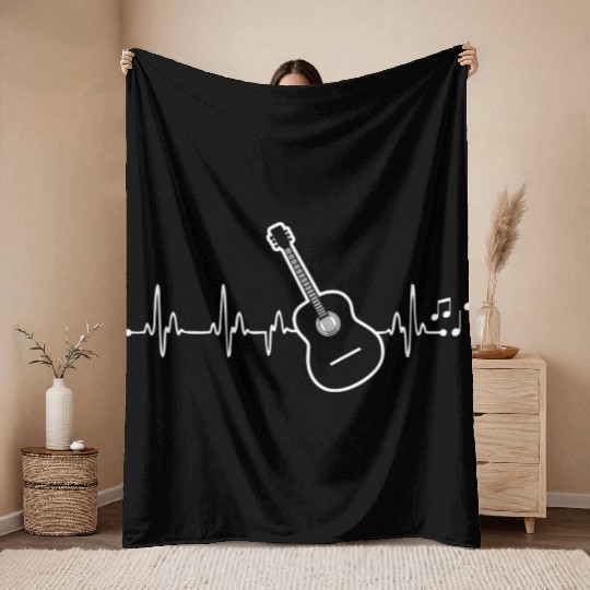 Acoustic Guitar Heartbeat Heartbeat Guitar Player Throw Blankets