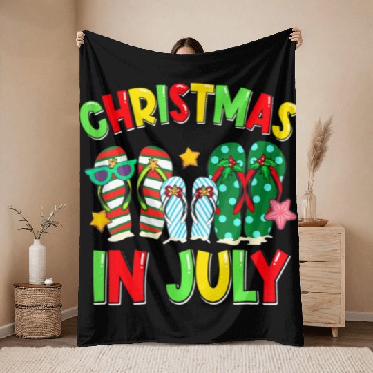 Christmas in July Flip Flops Summer Vacation Throw Blankets