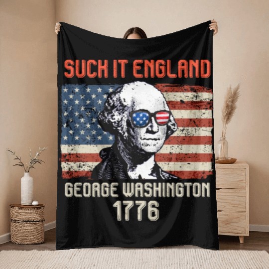 Suck it England George Washington 1776 USA Throw Blankets