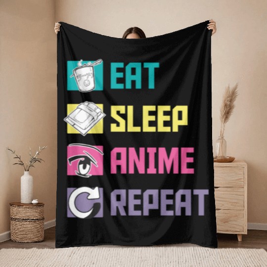 Eat Sleep Anime Repeat funny Throw Blankets