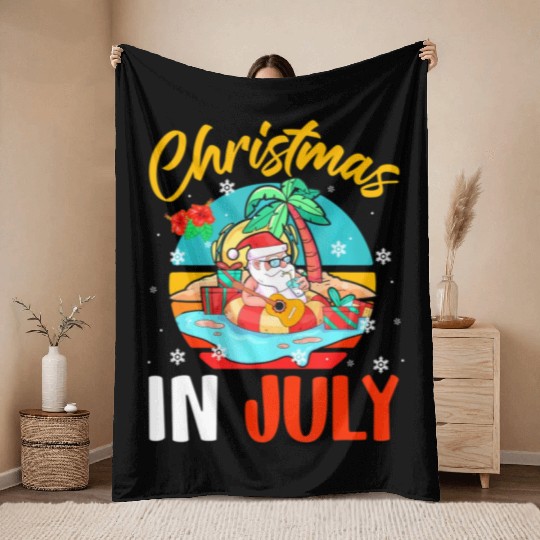 Christmas In July Hawaiian Santa Relaxing On Throw Blankets