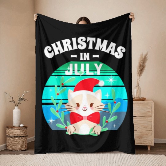 Christmas in July for Women Men Cat Christmas Throw Blankets