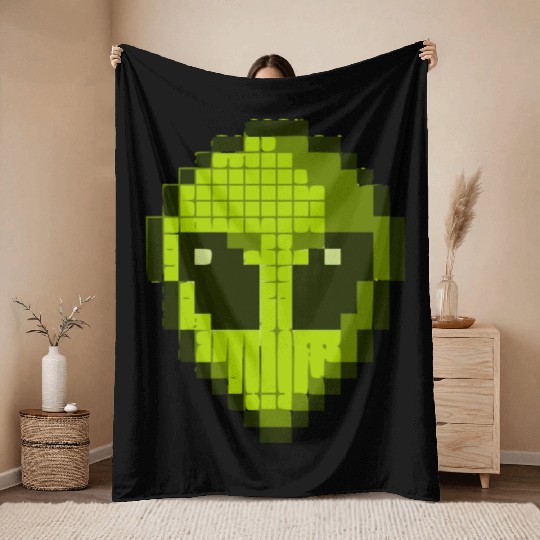 Green Alien Face Throw Blankets