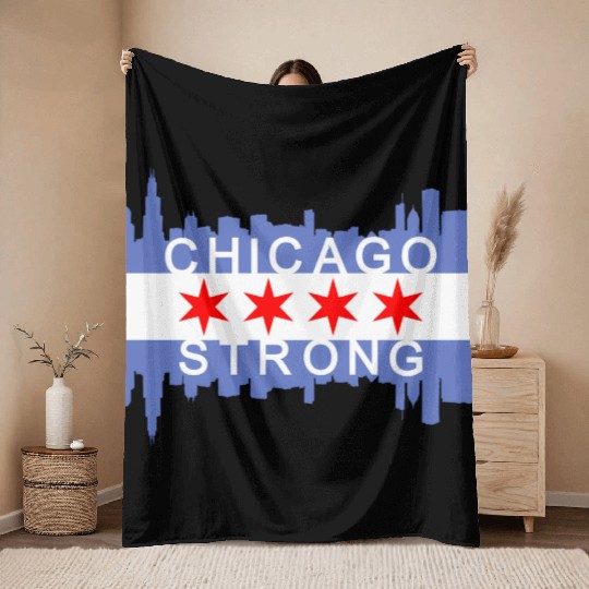 Chicago Strong Chitown City yline Flag Throw Blankets