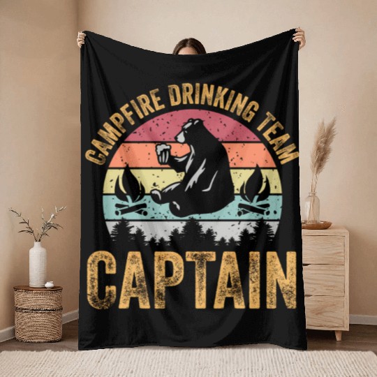 Campfire Drinking Team Captain Camping Camper Throw Blankets
