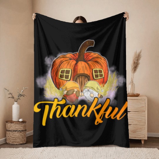 Thankful Pumpkin Happpy Thanksgiving Day Autumn Throw Blankets