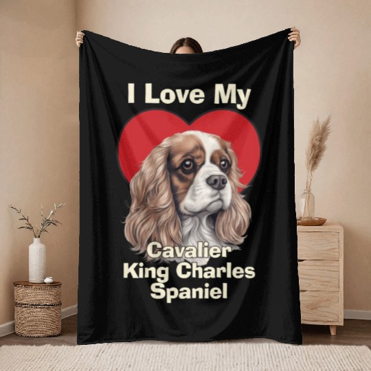 I Love My Cavalier King Charles Spaniel Puppy Dog Throw Blankets