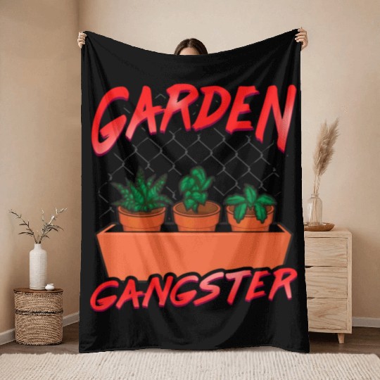 Cute Funny Garden Gangster Planting Pun Throw Blankets