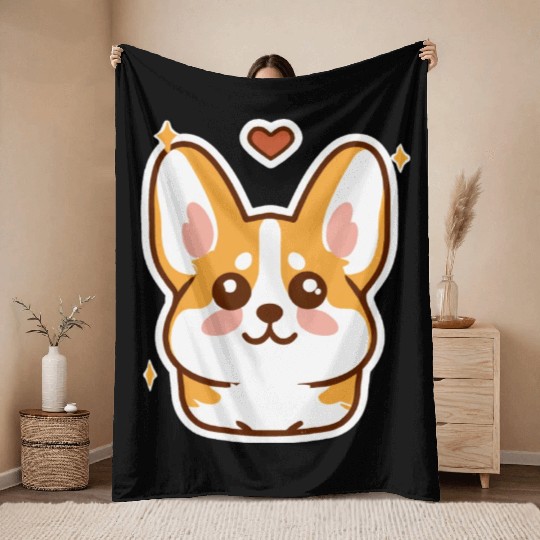 Kawaii Corgi Dog Lover Puppy Retro Throw Blankets