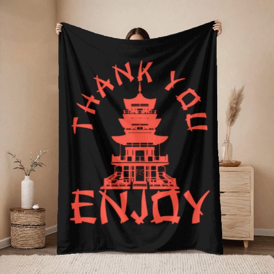 Chinese Take Out Thank You Enjoy Food Asian Throw Blankets