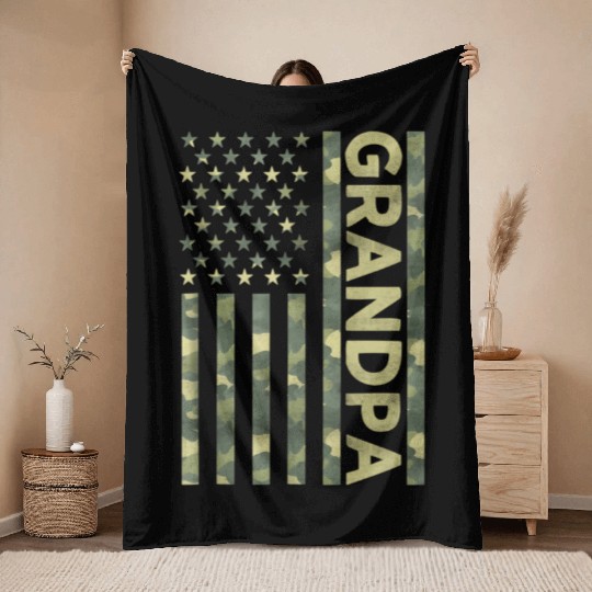 Proud Grandpa Camouflage American Us Flag Camo Throw Blankets
