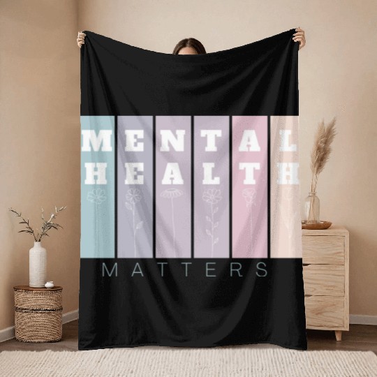 Mental Health Matters | Florals VI French Grey Throw Blankets