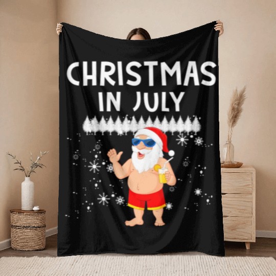 Funny Santa Christmas In July Summer Xmas Gif Throw Blankets