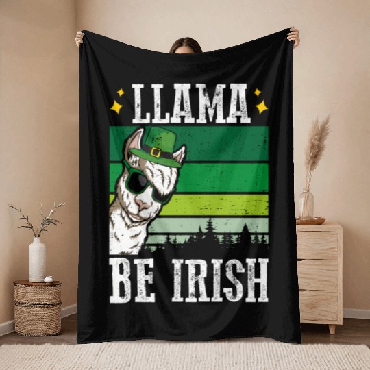 Llama Be Irish Shamrock St Patric Day Throw Blankets