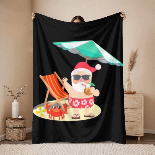 Santa Claus Beach Funny Summer Christmas In July Throw Blankets