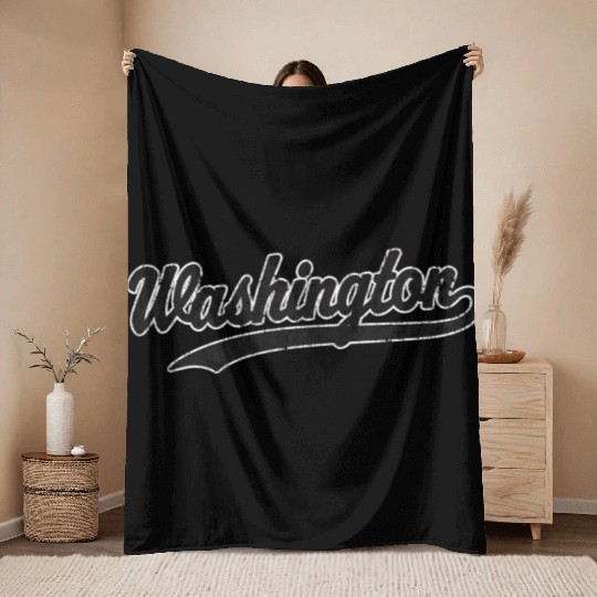 Washington Dc Black Athletic Sports Script Throw Blankets