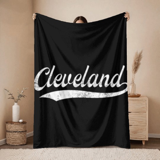 Vintage Cleveland Ohio Distressed Throw Blankets