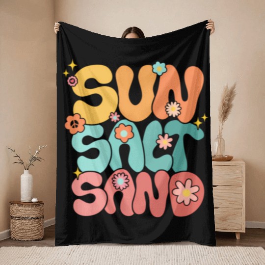 Sun Salt Sand Summer Family Vacation Hawaii Beach Throw Blankets