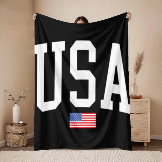 Usa American Flag Wo Patriotic July 4Th Throw Blankets