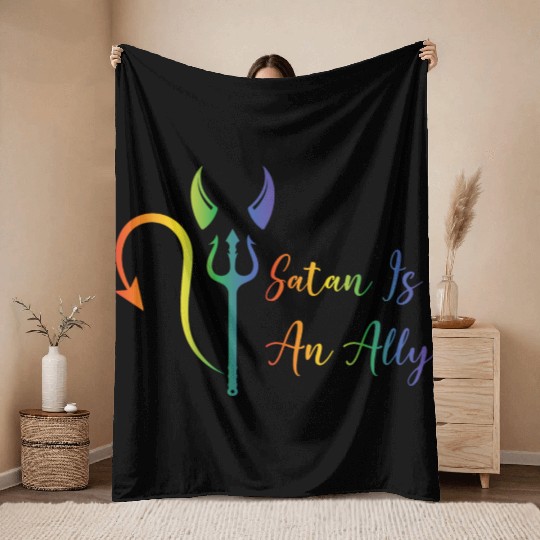 Funny Hail Gay Satan Lgbt Goth Gay Pride Baphomet Throw Blankets