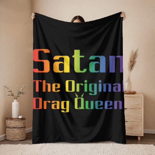 Funny Hail Gay Satan Lgbt Goth Gay Pride Baphomet Throw Blankets