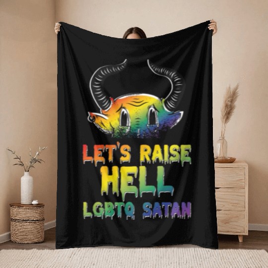 Funny Hail Gay Satan Lgbt Goth Gay Pride Baphomet Throw Blankets