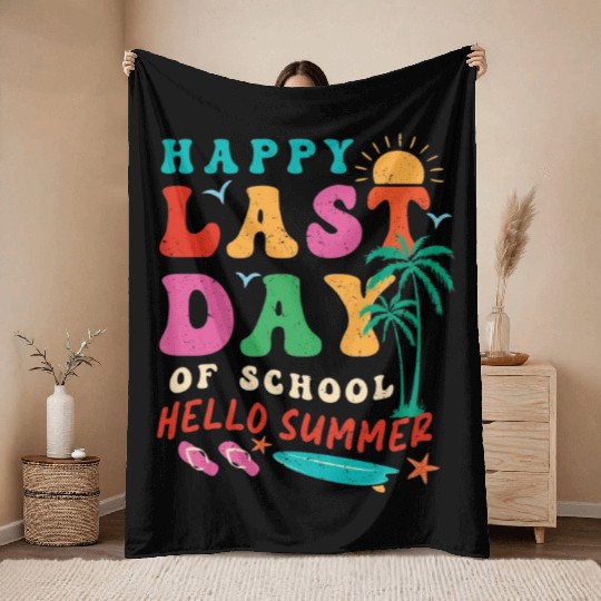 Groovy Happy Last Day of School Teacher Student Throw Blankets