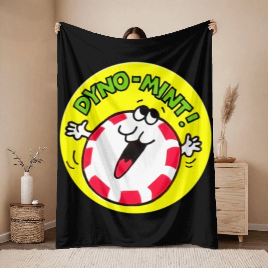 Vintage Scratch And Sniff Sticker Peppermint Dyno- Throw Blankets