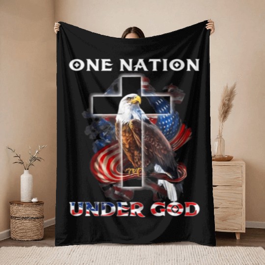 One Nation Under God Jesus Usa Cross Bald Eagle Throw Blankets
