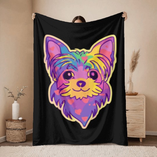 Yorkshire Terrier Rainbow Dog Lover Yorkie Throw Blankets