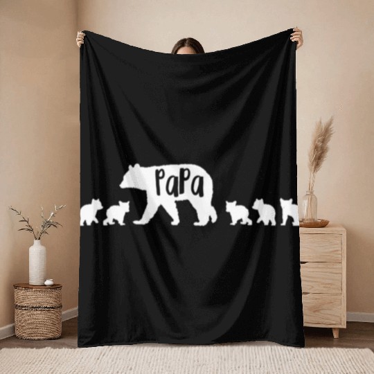 Papa Bear Dad Father With 5 Five Cubs Throw Blankets