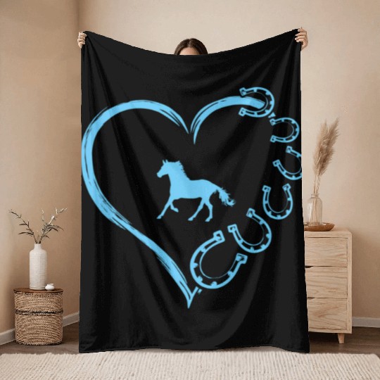 Horseshoe Heart Horse Mom Horseback Riding Throw Blankets