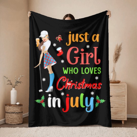 Just A Girl Who Loves Christmas In July Golf Throw Blankets
