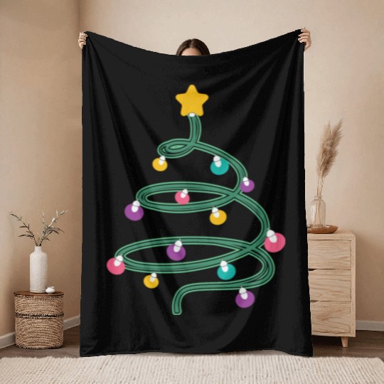 Christmas Light Christmas Tree Throw Blankets