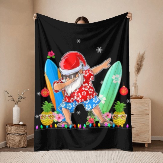 Dabbing Santa Christmas In July Hawaiian Xmas Throw Blankets