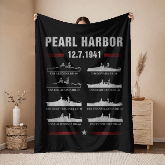 Pearl Harbor Battleship Memorial Day December 7Th Throw Blankets