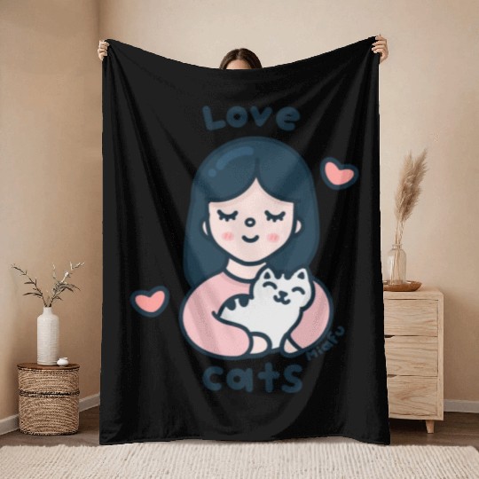 Kawaii Cat Lover Throw Blankets