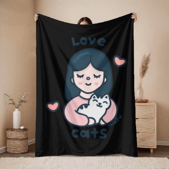 Kawaii Cat Lover Throw Blankets
