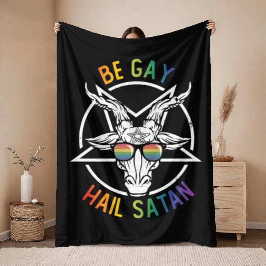 Rainbow Satan Lgbt Goth Gay Pride Baphomet Be Gay Throw Blankets