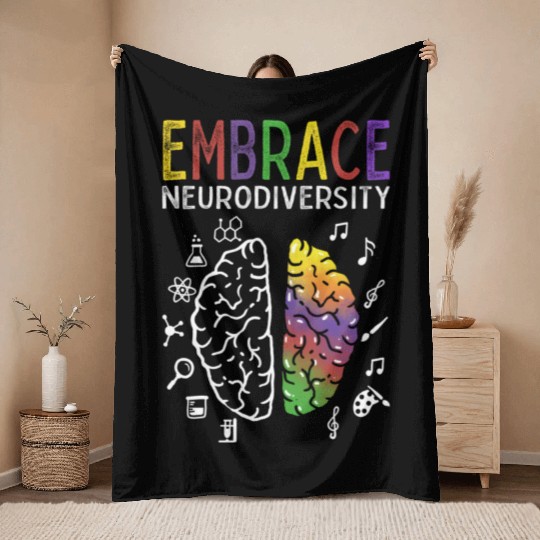 Neurodiversity Embrace Adhd Autism Asd Brain Throw Blankets