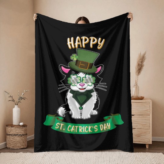 St Patric Day Saint Patric Day Cat Throw Blankets