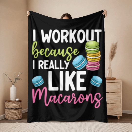 Funny Macaron Workout Ice Cream Sandwich Macaron Throw Blankets