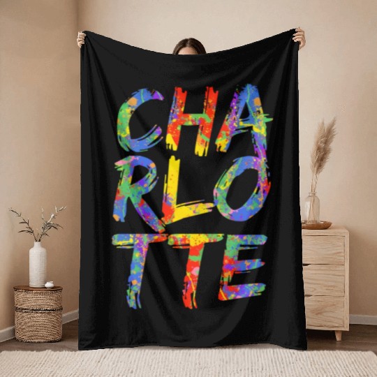 Charlotte Artwork Colorful Rainbow Carolina Throw Blankets