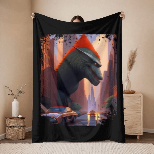 King Of Monsters Takes On City And Muscle Throw Blankets