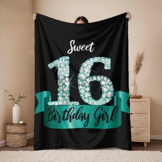 Turquoise Black Sweet 16 Style I 16Th Throw Blankets