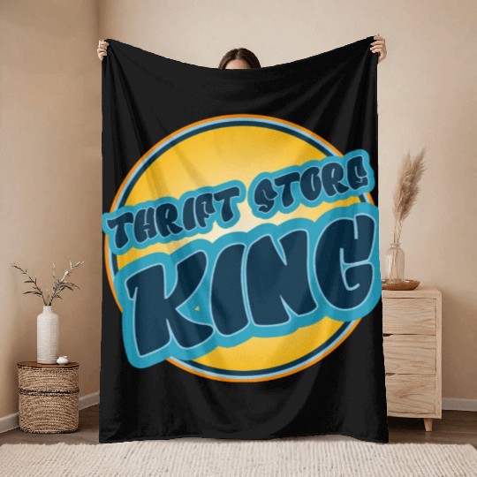 Thrift Store Kking blue orange Throw Blankets