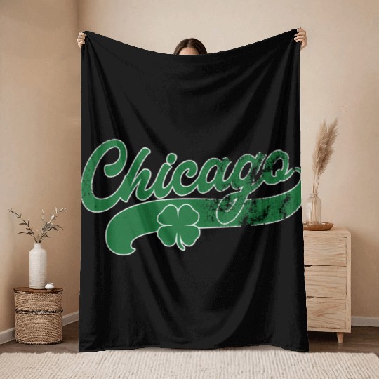 Chicago Shamrock St Patrick'S Day Saint Paddy'S Ir Throw Blankets