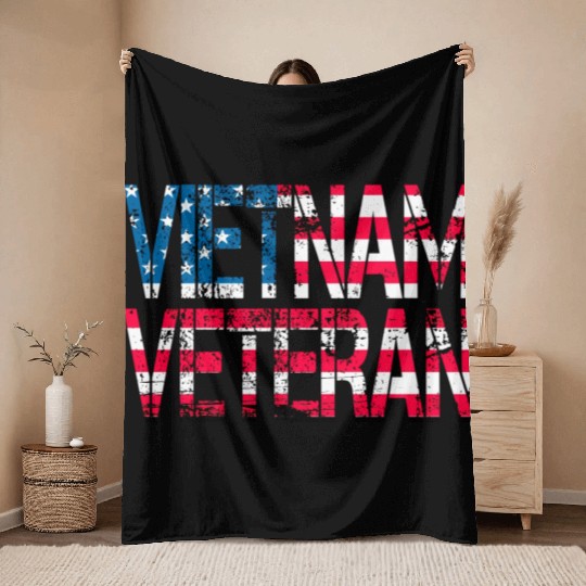 Vietnam Veteran Us Flag Vietnam Vets Throw Blankets