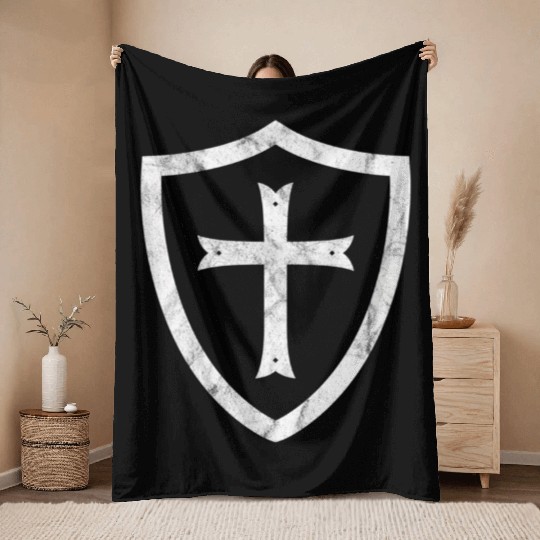 Knights Templar Cross And Shield Crusader History Throw Blankets
