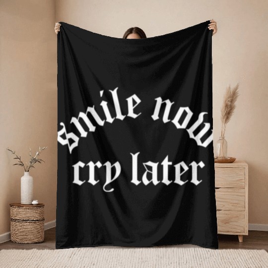 Chicano Tattoo Gang Smile Now Cry Throw Blankets